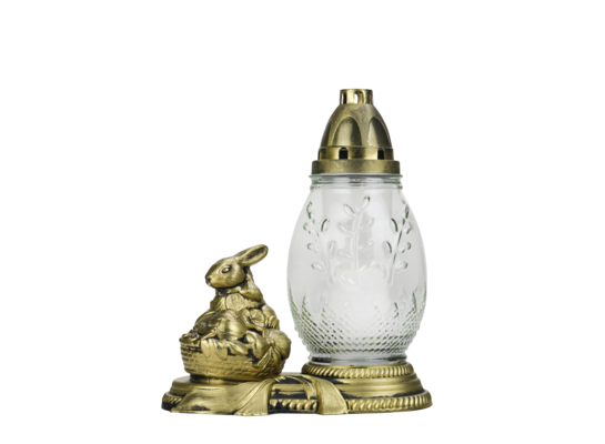 Znicz szklany Zajączek 26 cm złoty