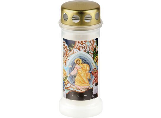 Znicz z ozdobną naklejką Jezus 17,3 cm