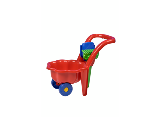 Zestaw do piasku taczka stokrotka z łopatką i grabkami mix