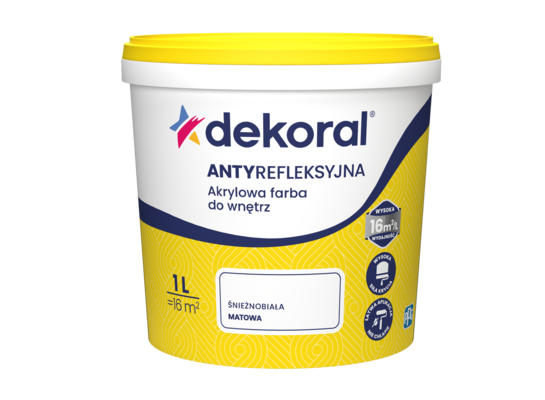 Akrylowa farba do wnętrz ANTYREFLEKSYJNA Śnieżnobiała 1 l Dekoral