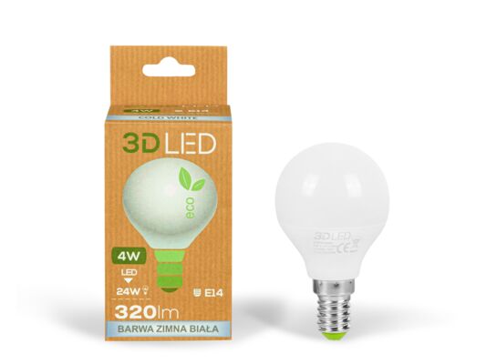 Żarówka LED E14 4 W kulka barwa zimna 3D LED