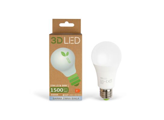 Żarówka LED E27 15 W tradycyjna barwa zimna 3D LED