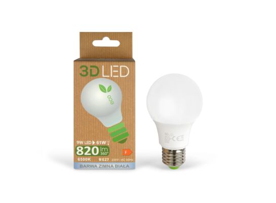 Żarówka LED E27 9W barwa zimna 3D