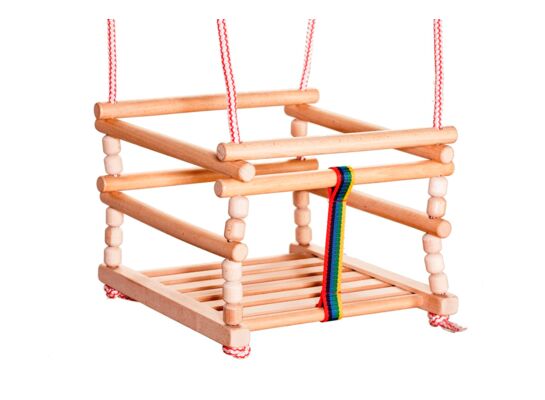 Huśtawka dziecięca drewniana z zabezpieczeniami 33 x 33 cm