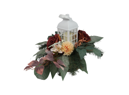 Stroik dekorowany z latarnią LED róże, czosnek, lilie