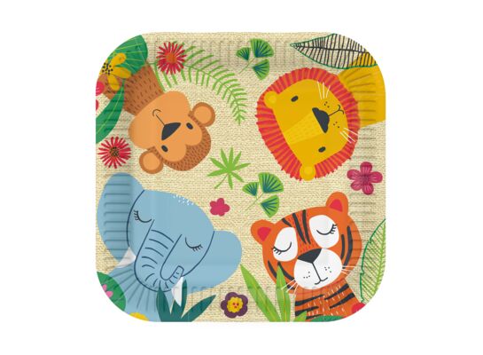 Talerze papierowe kwadratowe 23 cm Jungle Friends Eco 10 szt.