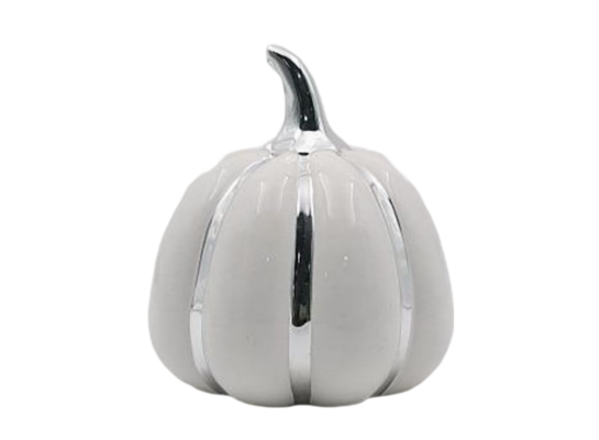 Figurka ceramiczna dynia HTC9215 17,3 x 17 x 19,8 cm biało-srebrna