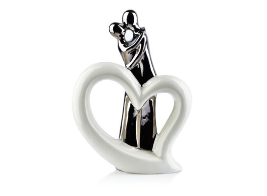 Figurka ceramiczna MIA para 21 x 7,5 x 28,5 cm biało-srebrna