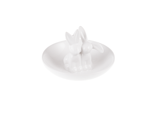 Figurka ceramiczna z paterą królik 15 x 10 cm biała