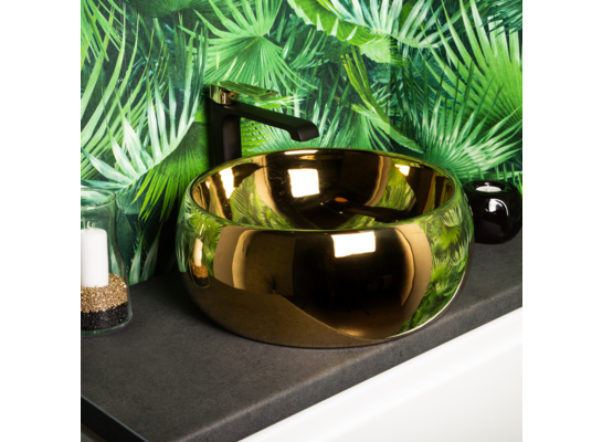 Bateria umywalkowa wysoka jednouchwytowa czarny mat + złoto Loge