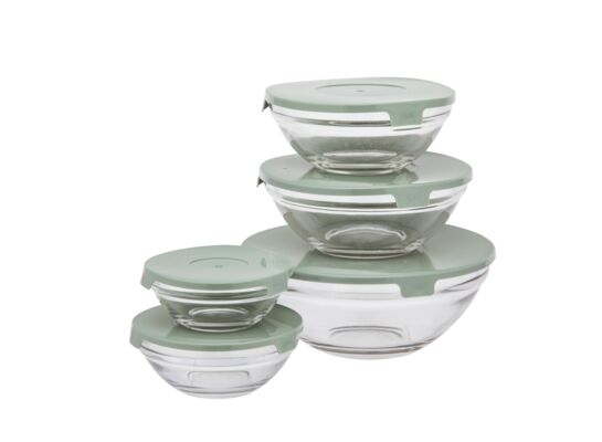 Komplet 5 misek z zielonymi pokrywkami