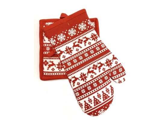 Zestaw podkładka i rękawica kuchenna Christmassy 19 x 30 cm