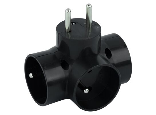 Rozgałęźnik 3 gniazda, 3x2P+Z, z uziemieniem, czarny