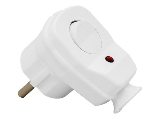 Wtyczka kątowa z uziemieniem, wyłącznikiem, podświetlana, biała