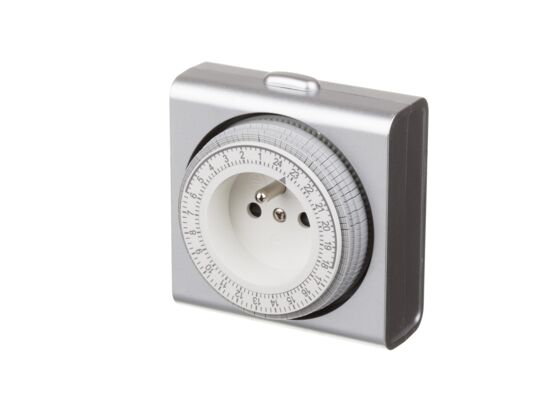 Programator czasowy, kompaktowy, mechaniczny, 24 h srebrny