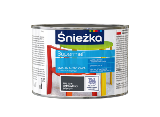Farba emaliowa Supermal akrylowy RAL7016 Antracyt półpołysk 0,4 l Śnieżka