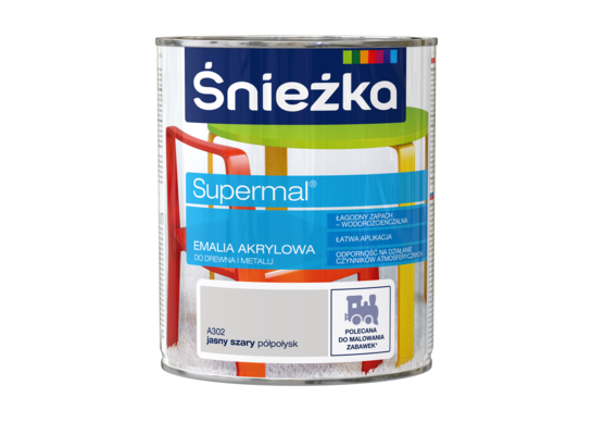 Farba emaliowa Supermal akrylowy A302 Szary Jasny półpołysk 0,8 l Śnieżka