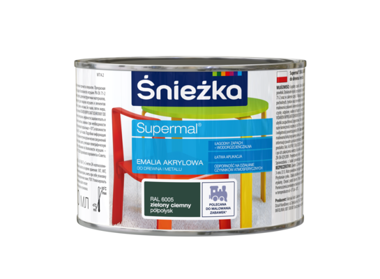 Farba emaliowa Supermal akrylowy RAL6005 Zielony Ciemny półpołysk 0,4 l Śnieżka