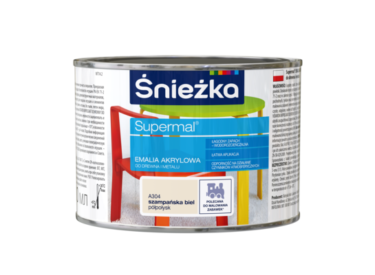 Farba emaliowa Supermal akrylowy A304 Szampańska Biel półpołysk 0,4 l Śnieżka