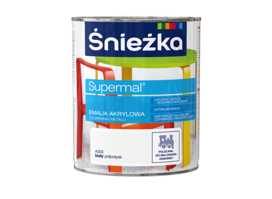 Farba emaliowa Supermal akrylowy A300 Biały półpołysk 0,8 l Śnieżka