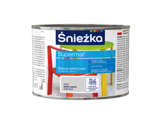 Farba emaliowa Supermal akrylowy A302 Szary Jasny półpołysk 0,4 l Śnieżka