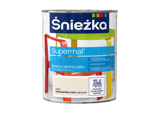 Farba emaliowa Supermal akrylowy A304 Szampańska Biel półpołysk 0,8 l Śnieżka