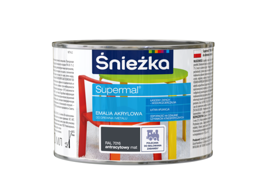 Farba emaliowa Supermal akrylowy RAL7016 Antracyt mat 0,4 l Śnieżka
