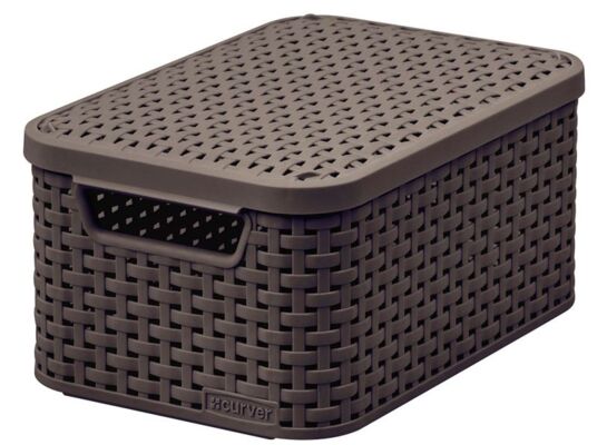 Kosz z pokrywką Rattan Style M 38,6 x 28,7 x 17 cm ciemnobrązowy CURVER