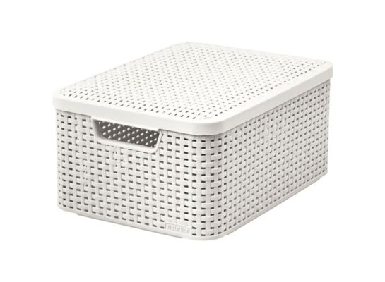 Kosz z pokrywką Rattan Style M 38,6 x 28,7 x 17 cm kremowy CURVER
