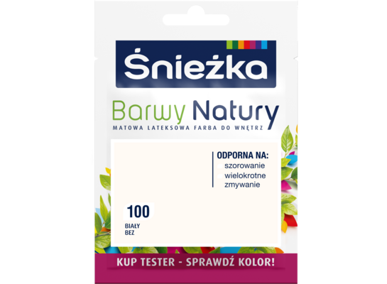 Farba lateksowa Barwy Natury TESTER biały bez 100 25 ml Śnieżka