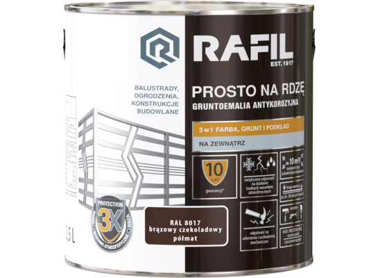 Gruntoemalia PROSTO Na Rdzę Półmat RAL8017 2,5 l RAFIL