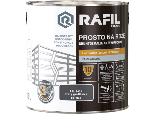 Gruntoemalia PROSTO Na Rdzę Półmat RAL7024 2,5 l RAFIL