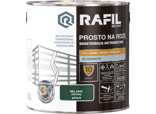 Gruntoemalia PROSTO Na Rdzę Połysk RAL6005 2,5 l RAFIL