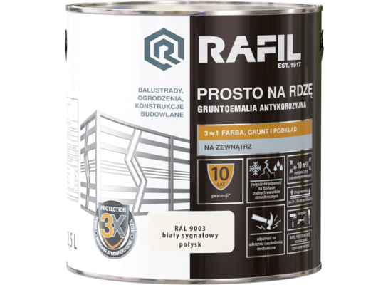 Gruntoemalia PROSTO Na Rdzę Połysk RAL9003 2,5 l RAFIL