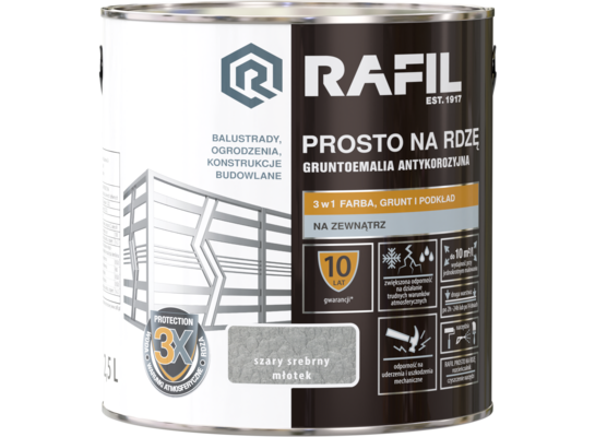 Gruntoemalia PROSTO Na Rdzę Młotkowy Szary Srebrny 2,5 l RAFIL