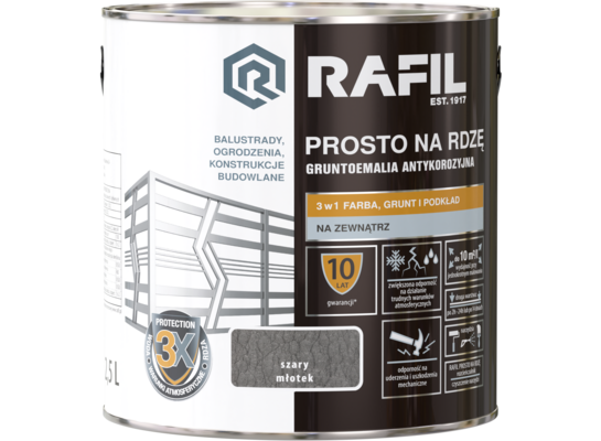 Gruntoemalia PROSTO Na Rdzę Młotkowy Szary 2,5 l RAFIL