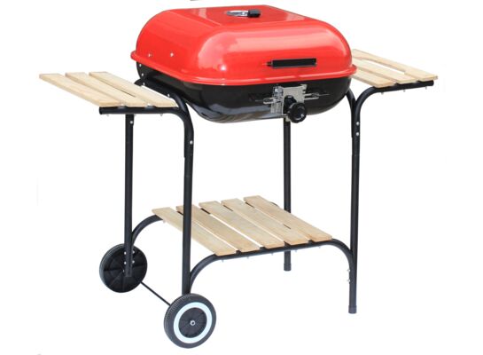 Grill prostokątny z pokrywą wózek czerwony 46 cm