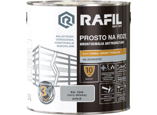 Gruntoemalia PROSTO Na Rdzę Połysk RAL7040 2,5 l RAFIL