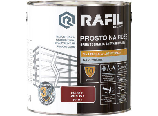 Gruntoemalia PROSTO Na Rdzę Połysk RAL3011 0,75 l RAFIL