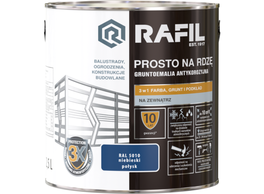 Gruntoemalia PROSTO Na Rdzę Połysk RAL5010 0,75 l RAFIL