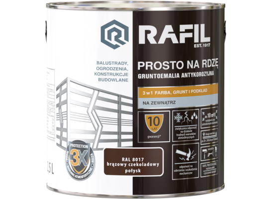 Gruntoemalia PROSTO Na Rdzę Połysk RAL8017 2,5 l RAFIL