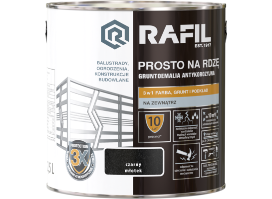 Gruntoemalia PROSTO Na Rdzę Młotkowy Czarny 2,5 l RAFIL