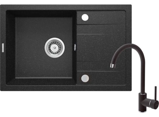 Set zlewozmywak granitowy ZRC 2113 grafit+bateria z wylewką U BEN 262M grafit+osprzęt