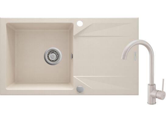 Set zlewozmywak granitowy PORTO ZQJ 5113 beż+bateria z wylewką U BEW 562M beż