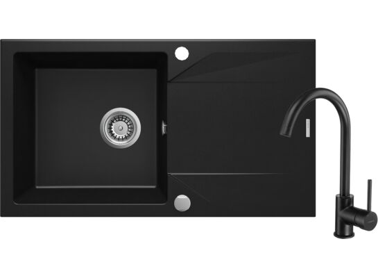 Set zlewozmywak granitowy PORTO ZQJ N113 nero+bateria z wylewką U BEU B62M nero