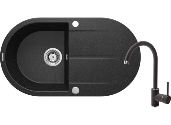 Set zlewozmywak granitowy KREON ZQI 211B GRAF+bateria z wylewką U BEW 262M GRAF