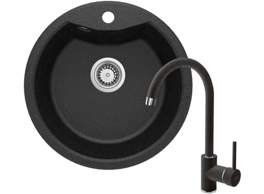 Set zlewozmywak granitowy ZRS 2803 grafit+bateria z wylewką U BEN 262M grafit+osprzęt