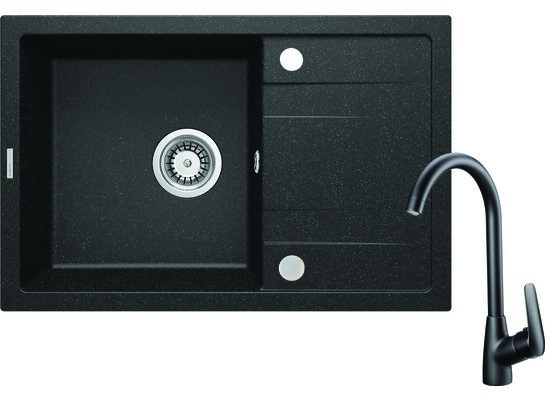 Set zlewozmywak granitowy ZRC 2113 grafit+bateria z wylewką U BMO N62M nero+osprzęt