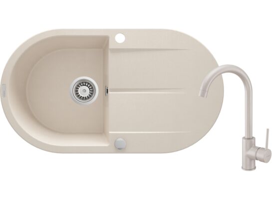 Set zlewozmywak granitowy KREON ZQI 511B beż+bateria z wylewką U BEW 562M beż