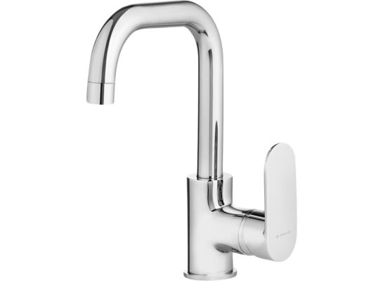 Bateria umywalkowa Alpinia chrom z prostą wylewką z korkiem CLICK-CLACK z przelewem